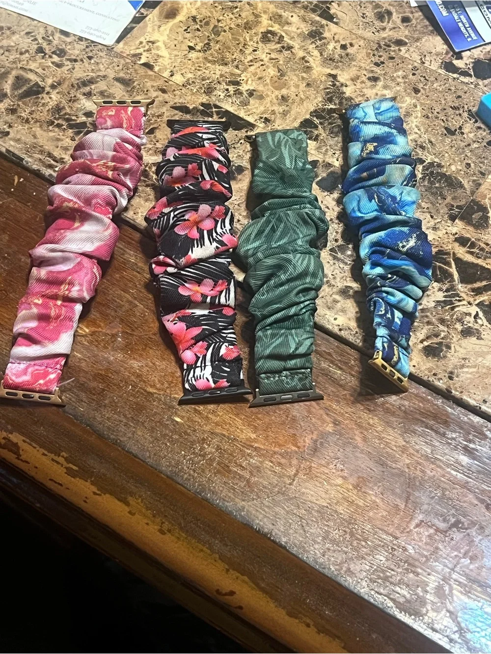 Scrunchie-Style Fabric Apple Watch Bands - Pink, Black Floral, Green, Blue